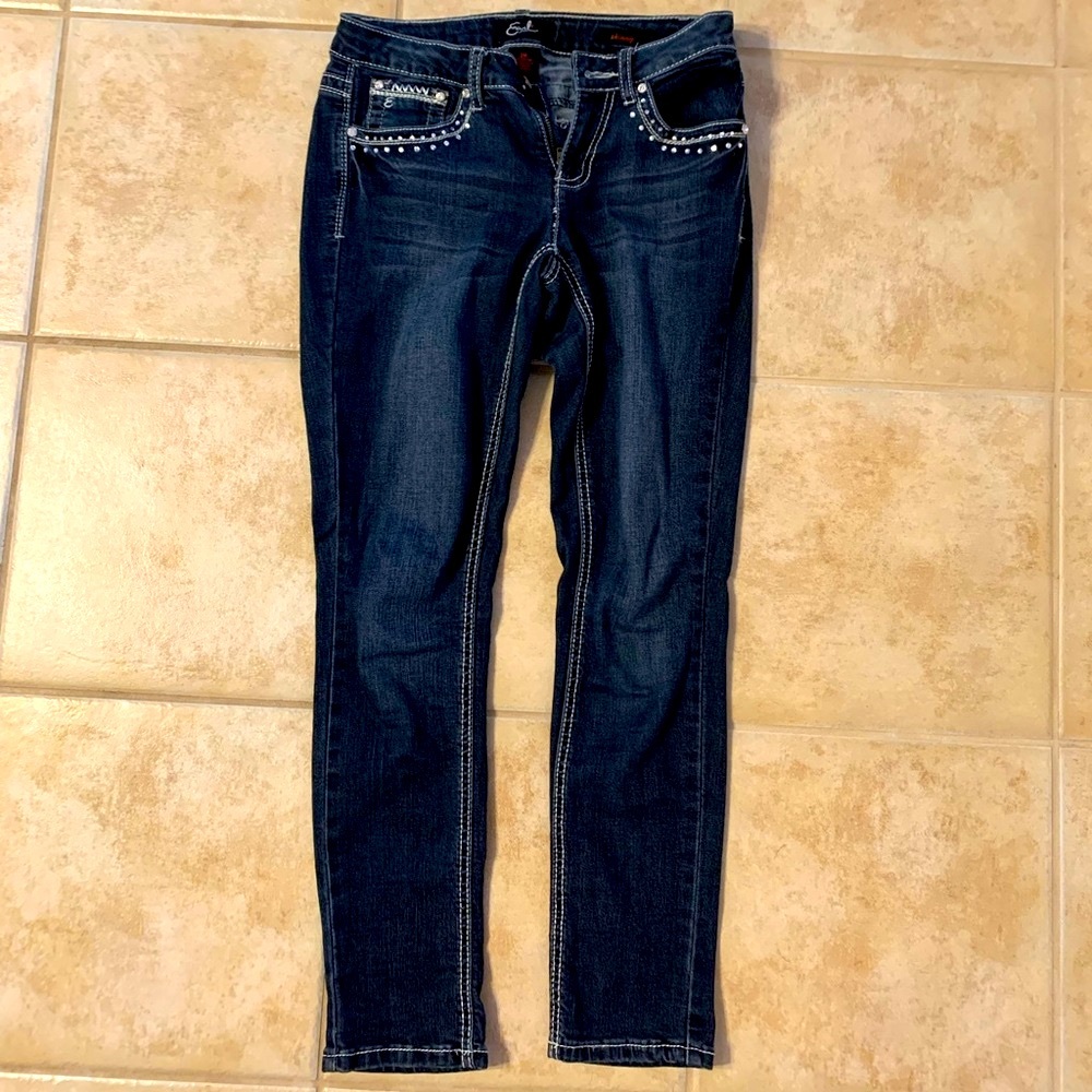 Earl Jeans Dark Wash Studded Gemstones Embroidered